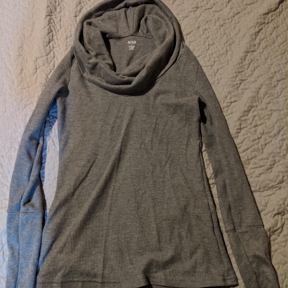 Grey thermal material cowl neck long sleeve shirt
